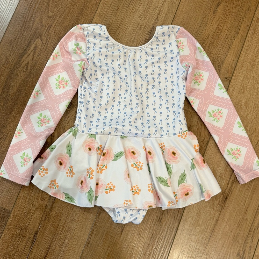 SWEETHONEY Girls Floral Skirted Long sleeve Leotard  Size 6